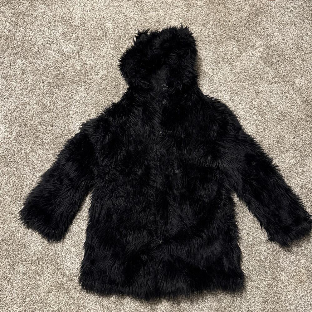 Authentic SpiritHoods Classic Black Wolf Faux Fur Coat with Ears Unisex - Large